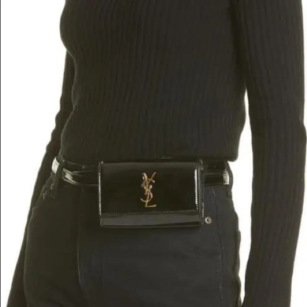 Yves Saint Laurent Black Patent Leather Monogram Clutch with Gold Hardware - Picture 7 of 7